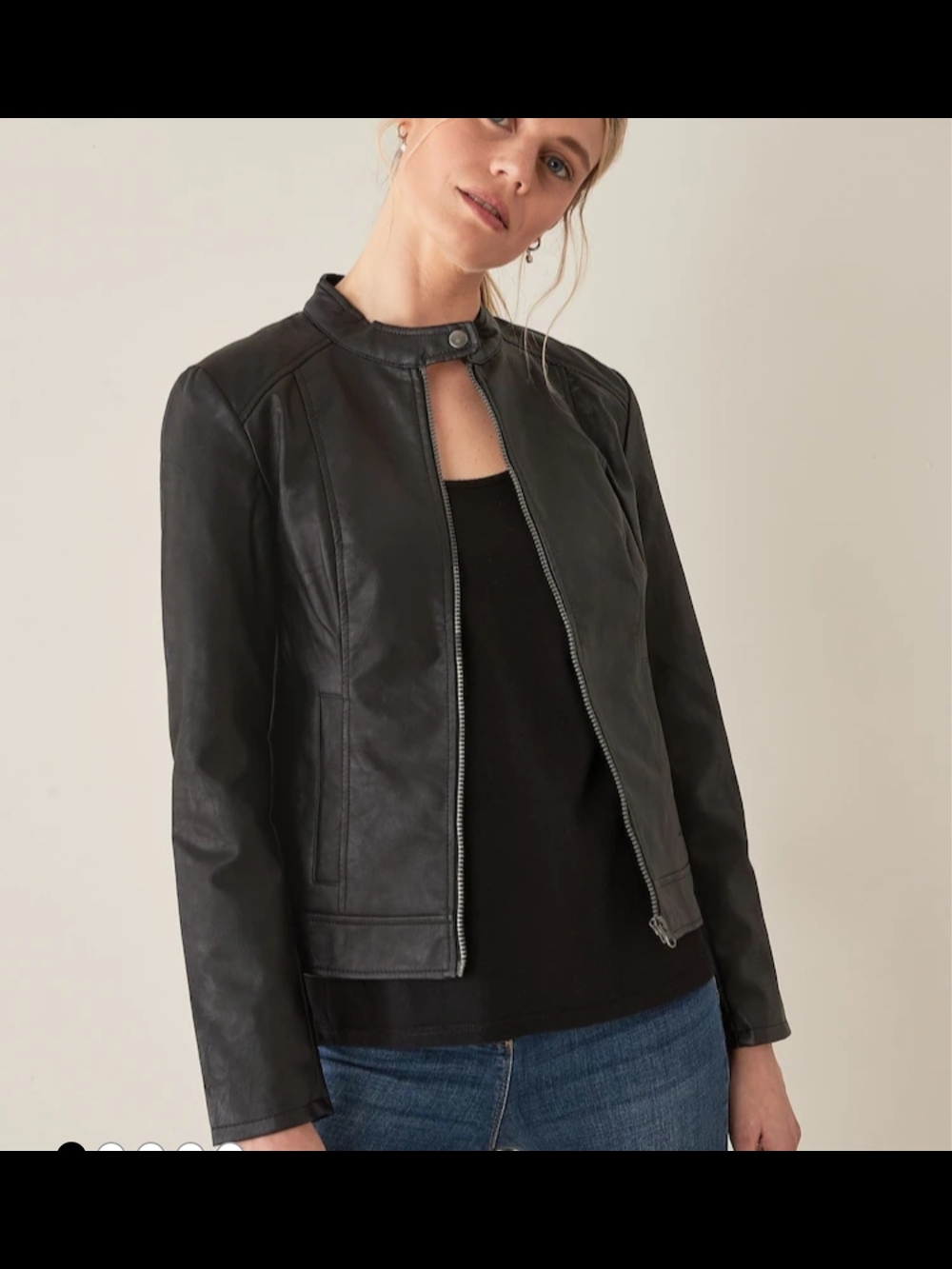 JDY Jacqueline de Yong Faux Leather Jacket Black Moto Biker Coat Size 36 S